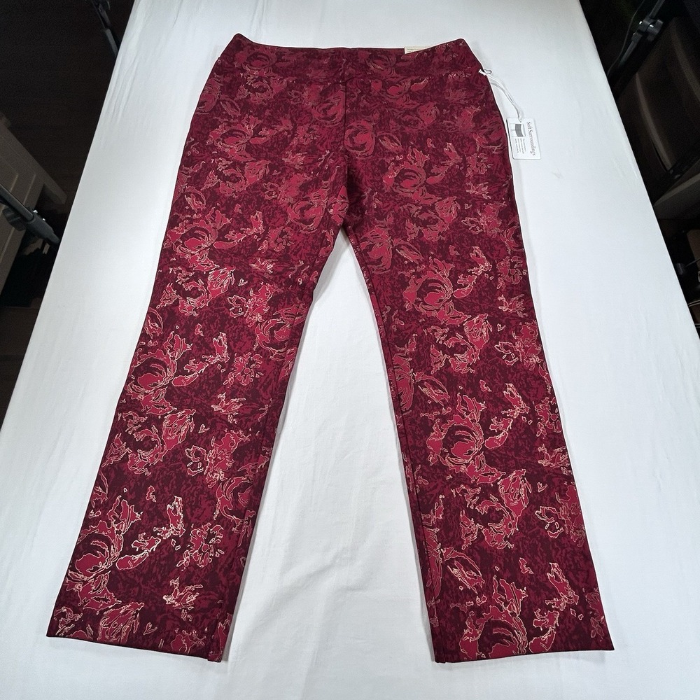 NEW Soft Surroundings Ankle Pants Women 1XL 18W 20W Red Floral Straight Pullon
